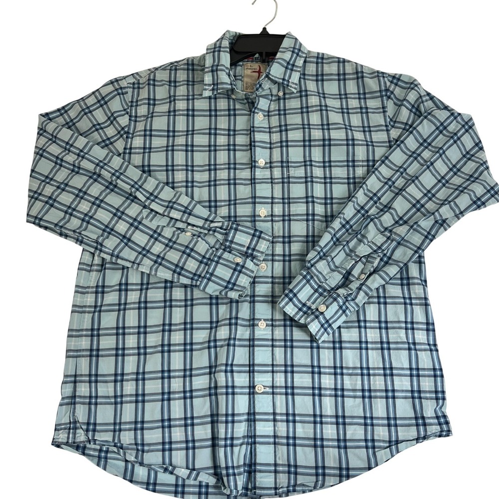 Relwen Shirt Mens Large Blue Plaid 100% Cotton Long Sleeve Button Down Casual